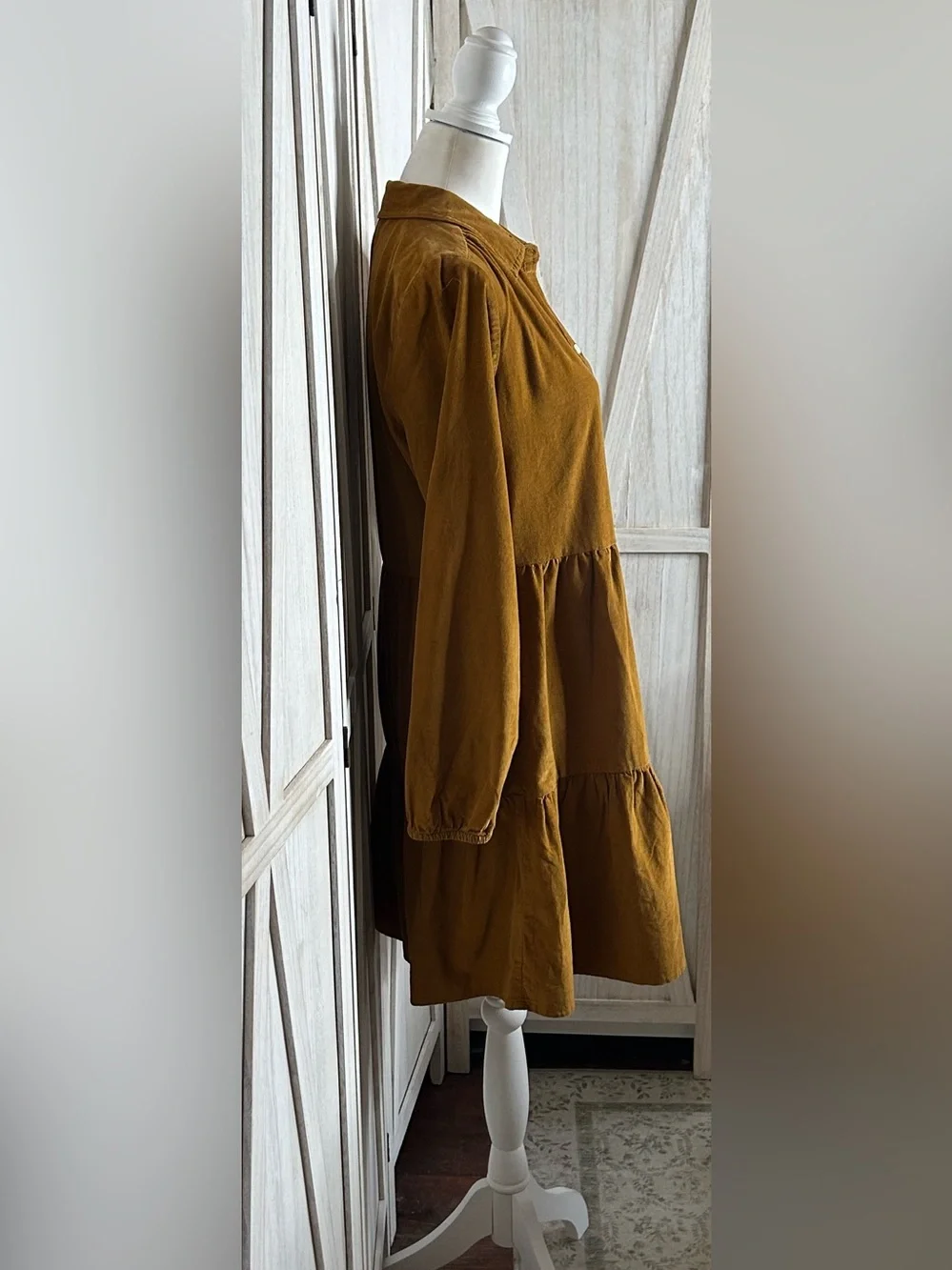 J. Crew NWT Camel Corduroy Tiered Long Sleeve Dress Sz 8 Cottagecore Western